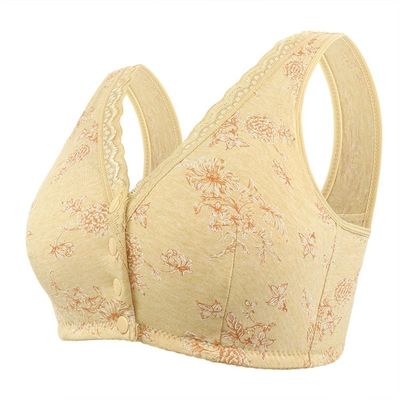 LUXRUB Fashion Printed Front Closure Bra Plus Size Wireless Comfort Bralette Sexy Lace Full Cup Sports Bras for Mature Women(Color:Apricot,Size:44/100)