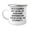 Generic Farmers' Humor Camping Mug - I'm A Farmer. My Level Of Sarcasm Depends On Your Level Of Stupidity. - Funny Farmer Gifts for Father's Day, 12oz, White view 1
