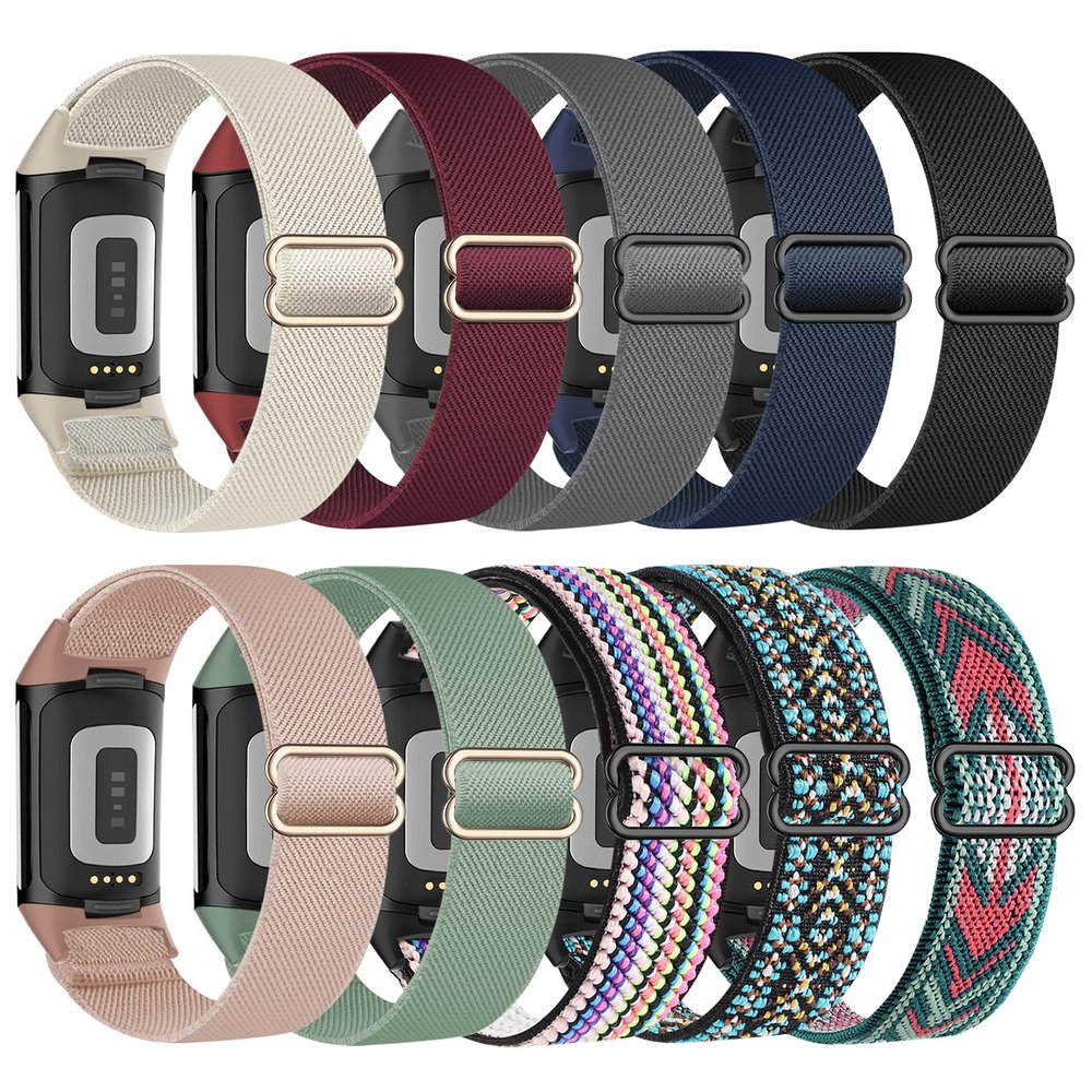 Oanux 10 Pack Stretchy Nylon Band Compatible with Fitbit Charge 6 Bands for Women Men, Elastic Soft Sport Strap Replacement Wristbands for Fitbit Charge 6 /Fitbit Charge 5 Bands