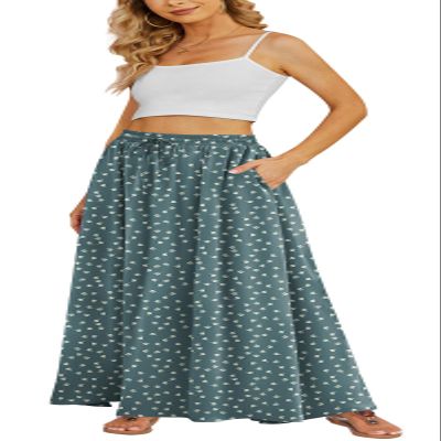 Yincro Women's Flowy Maxi Skirt Summer Pleated High Waisted Casual Long Skirts with Pockets (Tulips Gray Green, S)