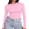Ekouaer Women's Long Sleeve Shirts Tight Fitted Tops Crewneck Underscrubs Tee Lightweight Basic Thermal Undershirts Pink L view 1