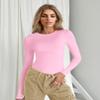 Ekouaer Women's Long Sleeve Shirts Tight Fitted Tops Crewneck Underscrubs Tee Lightweight Basic Thermal Undershirts Pink L view 3