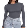 Ekouaer Women's Long Sleeve Shirts Tight Fitted Tops Crewneck Underscrubs Tee Lightweight Basic Thermal Undershirts Darkgrey S view 1