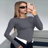 Ekouaer Women's Long Sleeve Shirts Tight Fitted Tops Crewneck Underscrubs Tee Lightweight Basic Thermal Undershirts Darkgrey S view 2