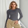 Ekouaer Women's Long Sleeve Shirts Tight Fitted Tops Crewneck Underscrubs Tee Lightweight Basic Thermal Undershirts Darkgrey S view 3