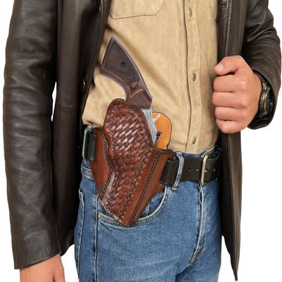 Basket Weave Leather Belt Holster fits Colt King Cobra or Colt Python, Handcrafted, Fast Draw, PulsarHolster (Colt Python 6" Barrel)