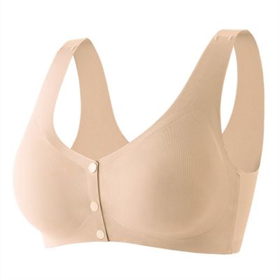 LUXRUB Plus Size Seamless Ice Silk Bra Women Front Closure Wireless Comfort Bralette Summer Invisible Ultra-Thin Sports Bras(Color:Apricot,Size:XX-Large)