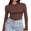 Ekouaer Women's Long Sleeve Shirts Tight Fitted Tops Crewneck Underscrubs Tee Lightweight Basic Thermal Undershirts Coffee XS view 1
