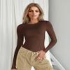 Ekouaer Women's Long Sleeve Shirts Tight Fitted Tops Crewneck Underscrubs Tee Lightweight Basic Thermal Undershirts Coffee XS view 3
