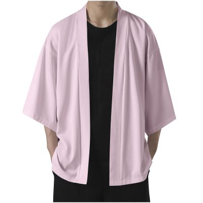 Cambkatl Men's Kimono Cardigans Lightweight Casual 3/4 Sleeve Open Front Jacket Summer Sun Protection Outwear Shirts