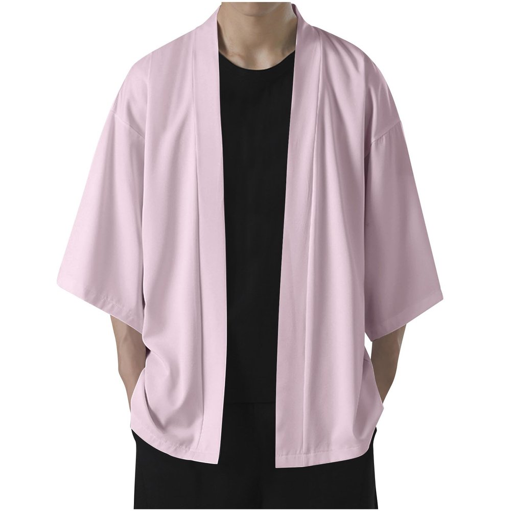 Cambkatl Men's Kimono Cardigans Lightweight Casual 3/4 Sleeve Open Front Jacket Summer Sun Protection Outwear Shirts