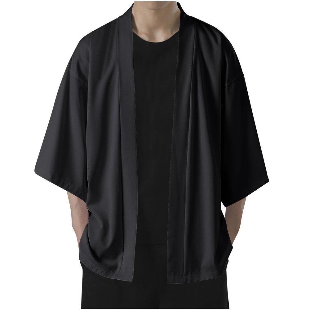 Cambkatl Men's Kimono Cardigans Lightweight Casual 3/4 Sleeve Open Front Jacket Summer Sun Protection Outwear Shirts