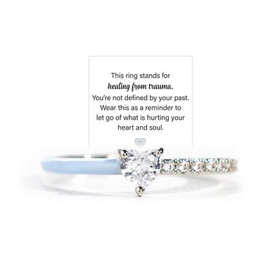 Healing From Trauma Black Heart-Cut Half Enamel Ring, Self Love Heart-cut Half Enamel Ring, S925 Sterling Silver Heart Rings Self-Love Ring Gift, Jewelry Birthday Gifts for Women (Blue,7)
