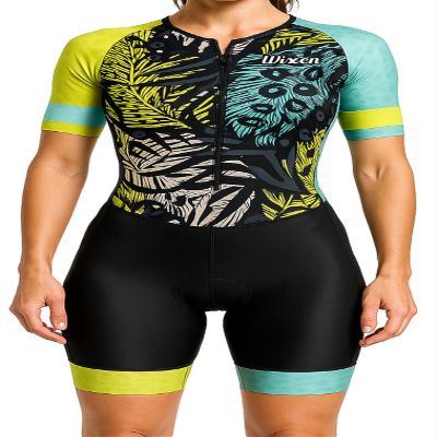 WIXEN PRO Women Triathlon Suit Sleeve Trisuit Aerodynamic Swim Bike Run Suit Back Pocket (Forest_2XL)