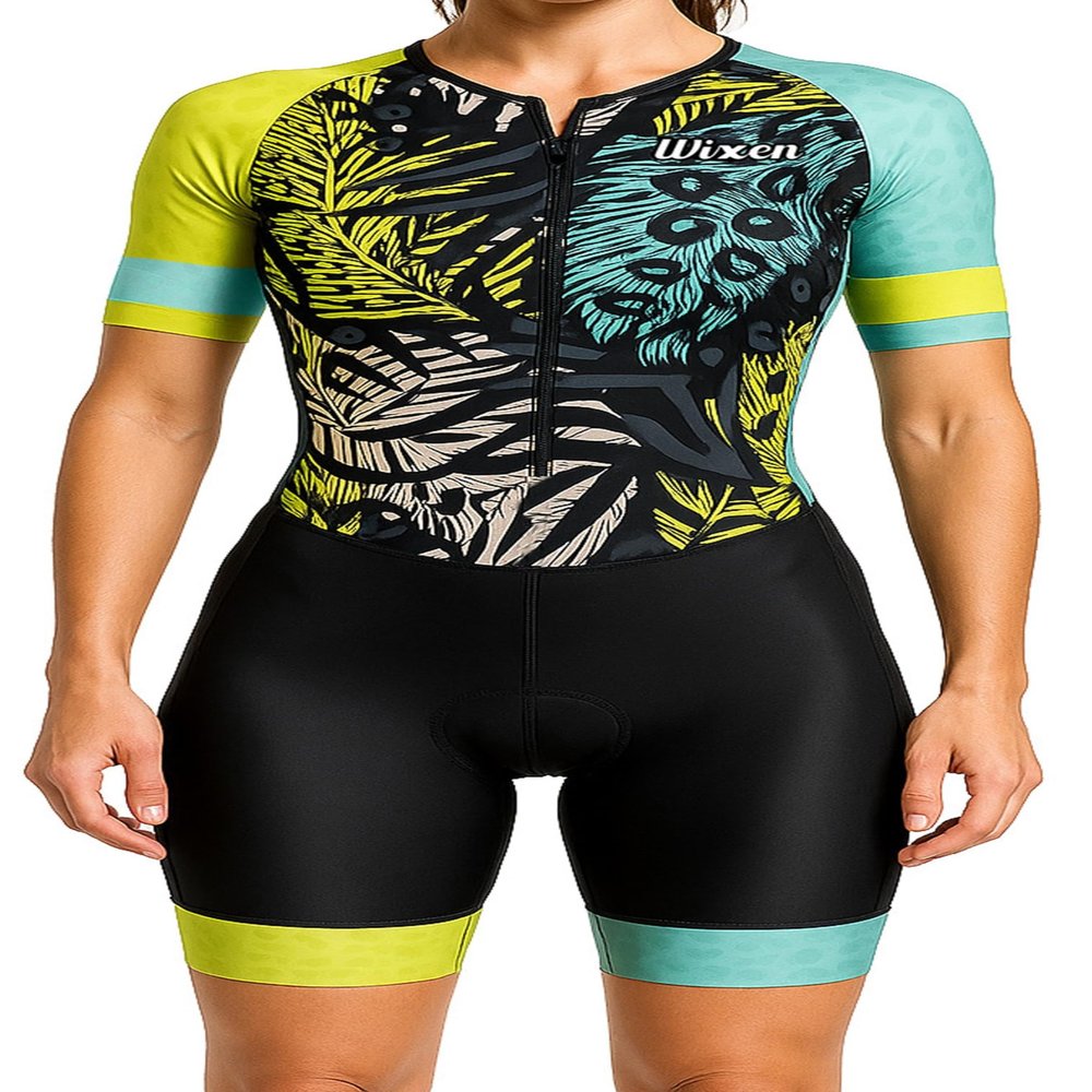 WIXEN PRO Women Triathlon Suit Sleeve Trisuit Aerodynamic Swim Bike Run Suit Back Pocket (Forest_2XL)