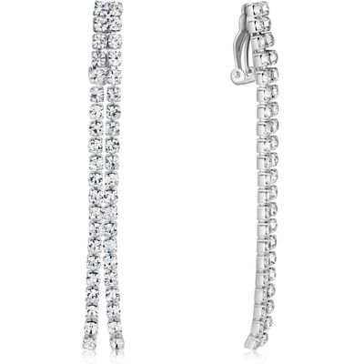 Clip On Earrings for Women - Tassel Earrings for Women, Long Sparkly Clip-On Simulated Diamond Drop, Sparkly Silver Tone Rhinestone Dangles in 2.8" inch, Dangly No Piercing Studs