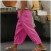 DMOYALA Women Elastic Waist Cropped Linen Pants - Breathable Pink High Waist Pants with Pockets view 2