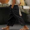 DMOYALA Women Elastic Waist Pants for Women Summer Lightweight Cotton Cropped Linen Pants Boho Travel Pants Cropped Hollow Out Linen Pants Breathable High Waist Trousers with Pockets view 2
