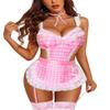 Avidlove Womens Lingerie Sets Lace V Neck Teddy Babydoll 3 Pack Lingerie Costumes Sleepwear Dress Pink Plaid S view 1