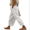 DMOYALA White Elastic Waist Pants for Women Summer Lightweight Cotton Cropped Linen Boho Travel Pants Breathable Baggy High Waist With Pockets, Medium view 1