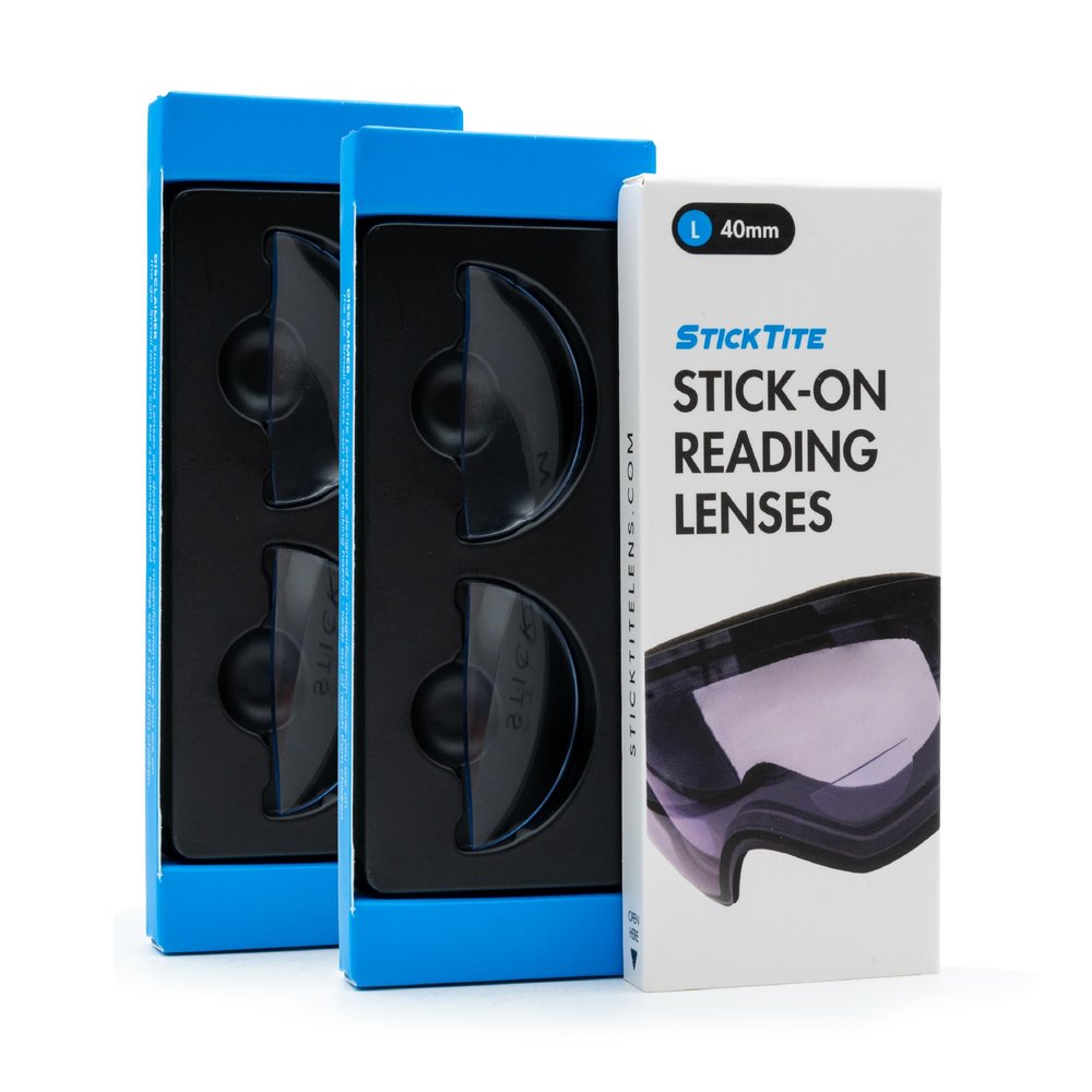 StickTite Lenses Large 40mm (2-Pack) - Stick-on bifocal lens instantly converts Ski goggles, Dive masks, and other masks into magnified bifocals (Clear (2 Pairs), 3.0 Diopters)