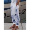 DMOYALA Woman Straight Leg Cropped Palazzo Pants Summer Casual Capri Lounge Pants Beach Pants Breathable Baggy High Waist Printed Palazzo Pants with Pockets Blue Floral view 2