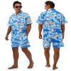 Poekuao Men's Hawaiian Matching Set Summer Beach Swim Outfits 2 Piece Flower Tropical Short Sleeve Cuban Shirts and Shorts Suits (shark,2xl) view 2
