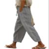 DMOYALA Women Elastic Waist Pants for Women Summer Lightweight Cotton Cropped Linen Pants Boho Travel Pants Cropped Hollow Out Linen Pants Breathable High Waist Trousers with Pockets view 1