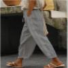 DMOYALA Women Elastic Waist Pants for Women Summer Lightweight Cotton Cropped Linen Pants Boho Travel Pants Cropped Hollow Out Linen Pants Breathable High Waist Trousers with Pockets view 2