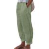 Linen Pants Women Plus Size Elastic Waist Trousers Realxed Fit Linen Jogger Pants Green Women Summer Beach Wide Leg Loose Fit Linen Pants Drawstring Women Linen Pants Petite Length with Pockets view 1