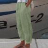 Linen Pants Women Plus Size Elastic Waist Trousers Realxed Fit Linen Jogger Pants Green Women Summer Beach Wide Leg Loose Fit Linen Pants Drawstring Women Linen Pants Petite Length with Pockets view 2