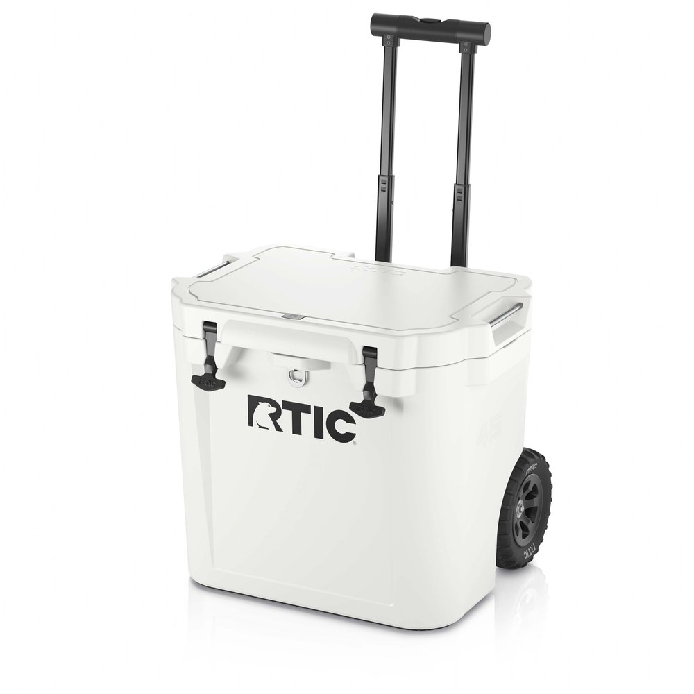 RTIC 45 QT Wheeled Ultra-Tough Cooler Hard Insulated Portable Ice Chest Box for Beach, Drink, Beverage, Camping, Picnic, Fishing, Boat, Barbecue, Rotomolded Construction, White