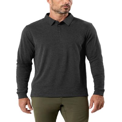 INTO THE AM Mens Slim-Fit Long Sleeve Polo Shirt Collared Golf & Work Tee, Casual Cotton-Blend Comfort, Breathable & Versatile (Charcoal, 3X-Large)