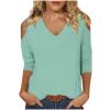3/4 Length Sleeve Womens Tops Sexy Off The Shoulder Tops for Women Summer V Neck T-Shirt Solid Color/Graphic Tees 2025 Casual Clothes Business Dressy Top Trendy Going Out Shirts Boho Fashion Cute view 1