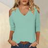 3/4 Length Sleeve Womens Tops Sexy Off The Shoulder Tops for Women Summer V Neck T-Shirt Solid Color/Graphic Tees 2025 Casual Clothes Business Dressy Top Trendy Going Out Shirts Boho Fashion Cute view 2