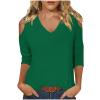 3/4 Length Sleeve Womens Tops Sexy Off The Shoulder Tops for Women Summer V Neck T-Shirt Solid Color/Graphic Tees 2025 Casual Clothes Business Dressy Top Trendy Going Out Shirts Boho Fashion Cute view 1