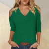 3/4 Length Sleeve Womens Tops Sexy Off The Shoulder Tops for Women Summer V Neck T-Shirt Solid Color/Graphic Tees 2025 Casual Clothes Business Dressy Top Trendy Going Out Shirts Boho Fashion Cute view 2
