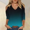 3/4 Length Sleeve Womens Tops Sexy Off The Shoulder Tops for Women Summer V Neck T-Shirt Solid Color/Graphic Tees 2025 Casual Clothes Business Dressy Top Trendy Going Out Shirts Boho Fashion Cute view 2