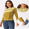Allegra K Casual Velvet Top for Women's Soft Vintage Crew Neck Long Sleeve Christmas T-Shirt Medium Yellow view 2