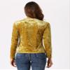 Allegra K Casual Velvet Top for Women's Soft Vintage Crew Neck Long Sleeve Christmas T-Shirt Medium Yellow view 3
