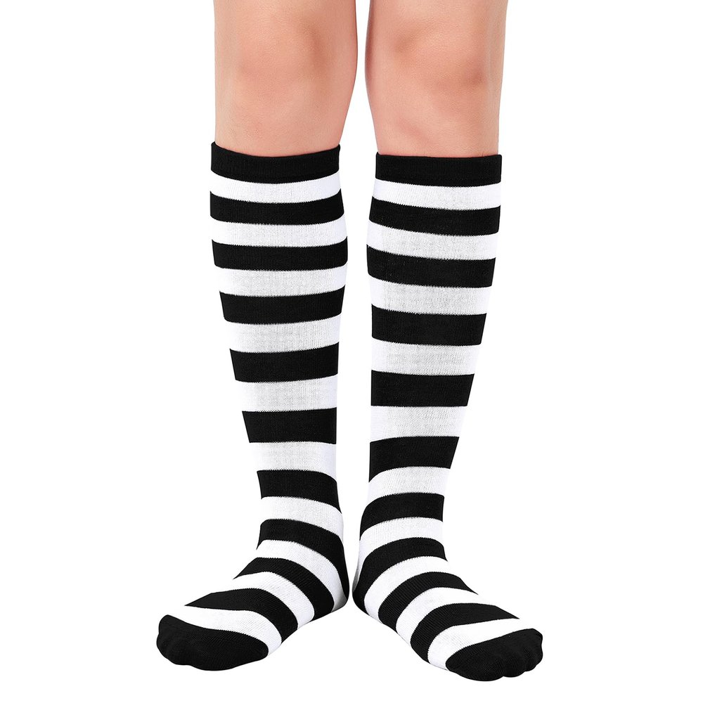 Kids Child Soccer Socks Knee High Tube Socks Toddler Girls Uniform Socks Cotton Sport Stocking for Boys 1 Pair Black White Strip One Size