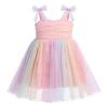 ABEHIK Toddler Girls Dresses Birthday Party Dress Baby Kids Bowknot Sequin Spaghetti Straps Tulle Tutu Princess Dress Pageant Holiday Cake Smash Photoshoot Dress Rainbow 2-3Y