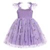ABEHIK Toddler Girls Dresses Birthday Party Dress Baby Kids Bowknot Sequin Spaghetti Straps Tulle Tutu Princess Dress Floral Embroidery Cake Smash Photoshoot Dress Light Purple 2-3Y view 2