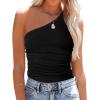 Women Ribbed Knit One-Shoulder Tank, Solid Color Sleeveless Slim Fitting Top Basic Shirts(Color:Black,Size:Medium) view 1