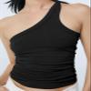 Women Ribbed Knit One-Shoulder Tank, Solid Color Sleeveless Slim Fitting Top Basic Shirts(Color:Black,Size:Medium) view 4