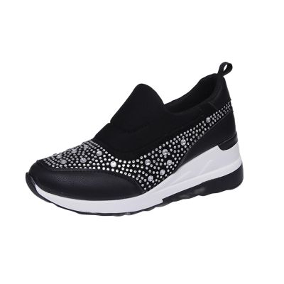 Fashion Rhinestone Walking Shoes for Women Slip On Sneakers Non Slip Lightweight Breathable Comfortable Sneakers for Indoor Outdoor
