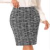 Allegra K Tweed Skirt for Women's Office Work High Waist Split Bodycon Plaid Pencil Skirts X-Large Black