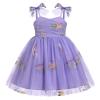 ABEHIK Baby Girls Birthday Party Dress Toddler Kids Bowknot Sequin Spaghetti Straps Tulle Tutu Princess Dress Floral Embroidery Cake Smash Photoshoot Dresses Purple 12-18M