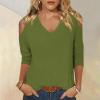 3/4 Length Sleeve Womens Tops Sexy Off The Shoulder Tops for Women Summer V Neck T-Shirt Solid Color/Graphic Tees 2025 Casual Clothes Business Dressy Top Trendy Going Out Shirts Boho Fashion Cute view 2