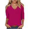 3/4 Length Sleeve Womens Tops Sexy Off The Shoulder Tops for Women Summer V Neck T-Shirt Solid Color/Graphic Tees 2025 Casual Clothes Business Dressy Top Trendy Going Out Shirts Boho Fashion Cute view 1